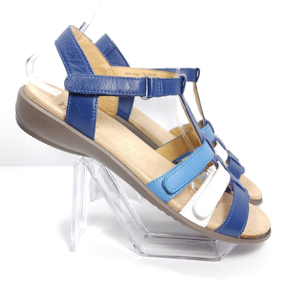 Hotter Soli Women's Leather Gladiator Sandals STD Aquatic Blue & White Size 9 - Picture 7 of 16